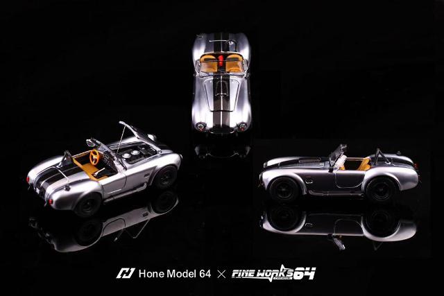 ����  Hone Model 64x FineWorks64 1/64  shelby cobra 427 ������ӡ� ���֥� Chrome Frosted Silver+ Black Stripes