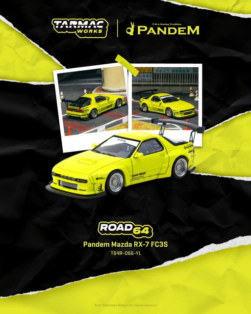 新品 T64R-066-YL Tarmac Works 1/64 Pandem Mazda RX-7 FC3S Yellow
