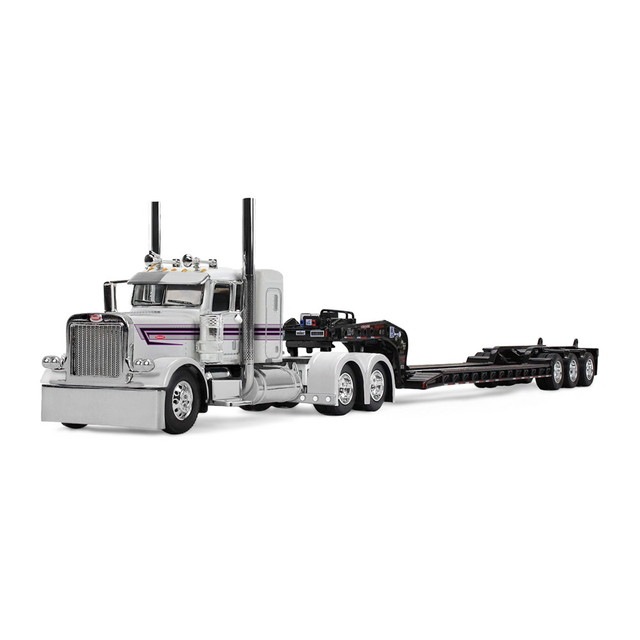 ͽ 60-2191 KILOworks  DCP 1/64  Peterbilt Model 389 with 36" Flat Top Sleeper & Fontaine MagnitudeM Lowboy Traller White/Black