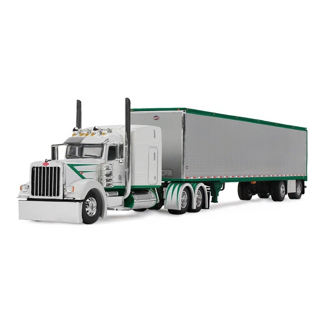 ͽ 60-2192 KILOworks  DCP 1/64  Peterbilt Model 389 with 63" Mid-Roof Sleeper & 53' Utility Trailer White/Green