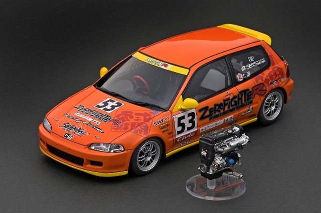 ͽ�� IG3048 �����˥å�����ǥ� 1/18 �ۥ�� Honda CIVIC (EG6) Orange ZERO FIGHTER With Engine 