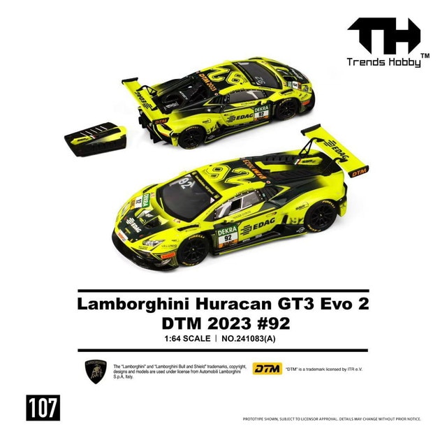 ͽ�� 241083(A)107 Trends Hobby 1/64 ���ܥ륮���� ���饫�� Lamborghini Huracan GT3 Evo 2 DTM 2023 #92 Fluorescent Green