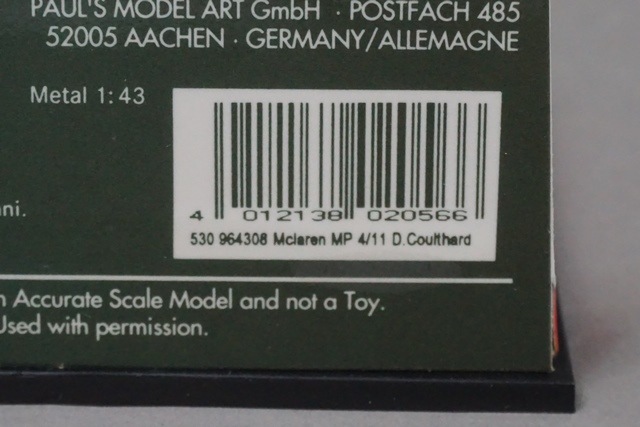 1/43 ミニチャンプス 530964308 マクラーレンメルセデス MP4/11 D