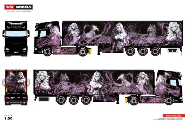 自動車 WSI 01-4802 DAF XG CURTAIN SIDE TRAILER 新品 01-4802 WSI 1/50 DAF Phoenix Queen DAF XG+ 4X2 CURTAINSIDE