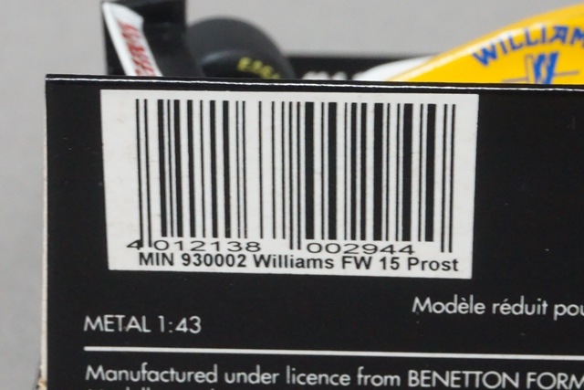 1/43 ミニチャンプス MIN930002 ウィリアムズ FW15 ルノー A.プロスト
