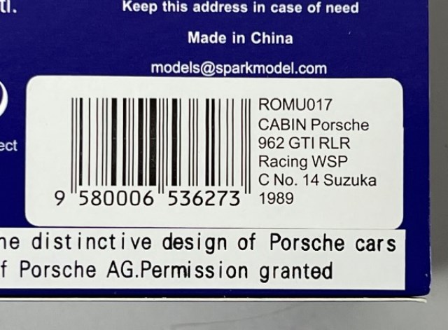 1/43 スパーク ROMU017 ロム特注 CABIN ポルシェ 962 GTI RLR