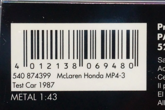 1/43 ߥ˥ץ 540874399 ޥ顼 ۥ MP4-3 A. ƥȥ 1987 ASC No.26