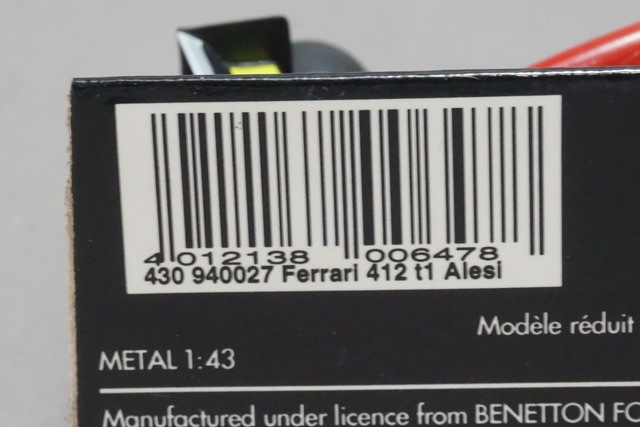 1/43 ミニチャンプス 430940027 フェラーリ 412 T1 J.アレジ #27