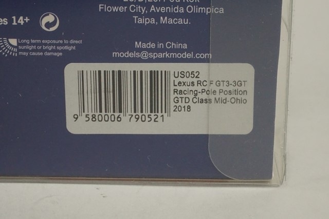 1/43 スパーク US052 レクサス RCF GT3-3GT Racing Pole