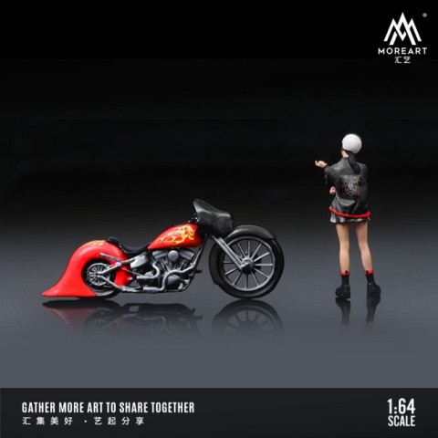 予約 MO222100 MoreArt 1/64 RED FLAME RETRO MOTORCYCLE GIRL