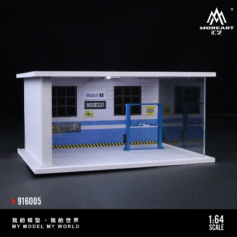 新発売MoreArt 1/64鉄骨フレーム 自動車修理店 ジオラマ 駐車場 付き