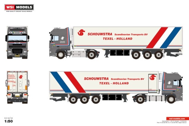 ͽ 01-4989 WSI 1/50   Schouwstra DAF 95XF SUPER SPACE CAB 4X2 REEFER TRAILER - 3 AXLE  ѡڡ 4x2 ȥ졼顼3