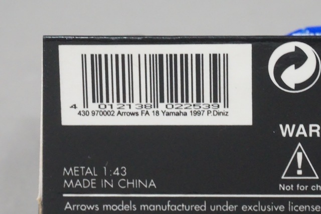 1/43 ミニチャンプス 430970002 アローズ ヤマハ Arrows Yamaha
