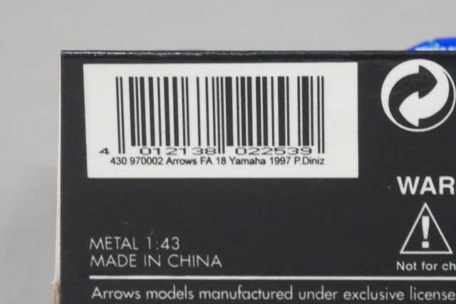 1/43 ߥ˥ץ 430970002  ޥ Arrows Yamaha FA 18 P.ǥ˥ 1997 #2