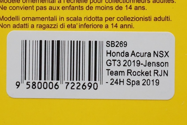 1/43 スパーク SB269 ホンダ アキュラ NSX GT3 Jenson Team Rocket RJN
