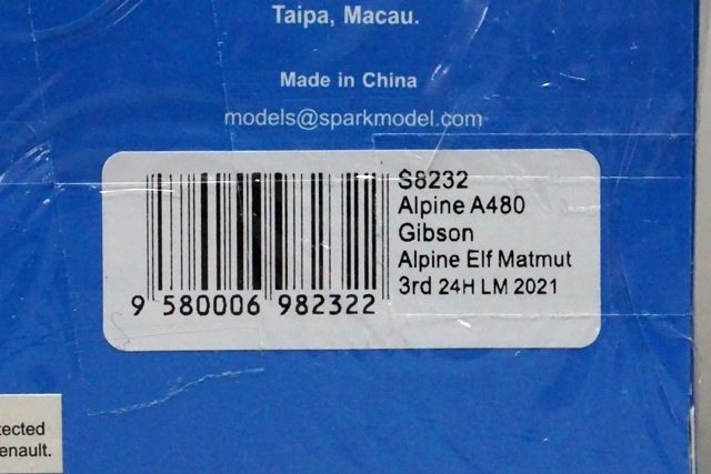1/43 スパーク S8232 Alpine A480 Gibson Alpine Elf Matmut 3位
