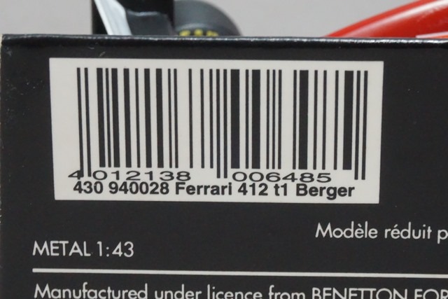 1/43 ミニチャンプス 430940028 フェラーリ 412 T1 G.ベルガー #28