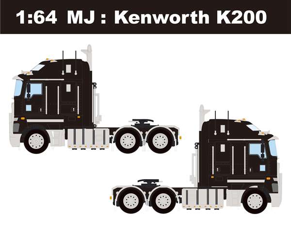 ケンワース K200トラック ミニカー ブラック1/64 新品 MJ 1/64 ケンワーク Kenworth K200 Black, Boost Gear ミニカー通販