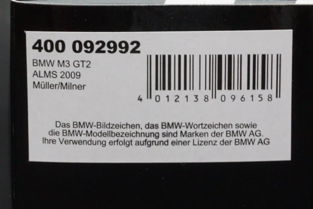 BMW M3 GT2 ALMS 2009 ミニカー ミニチャンプス 1/44 1/43 ミニチャンプス 400092992 BMW M3 GT2 ALMS 2009 #92