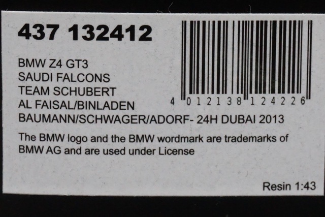 1/43 ミニチャンプス 437132412 BMW Z4 GT3 BMW SAUDI FALCONS TEAM