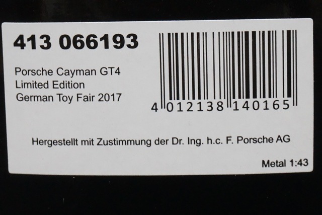 1/43 ミニチャンプス 413066193 ポルシェ ケイマン GT4