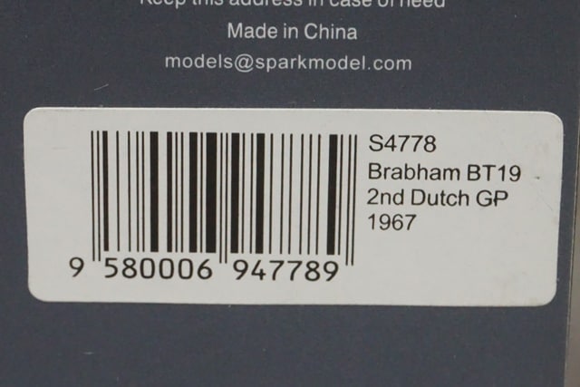 1/43 スパーク S4778 ブラバム BT19 オランダGP 2nd 1967 #1, Boost