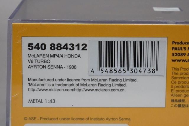 1/43 ミニチャンプス 540884312 マクラーレン ホンダ MP4/4 V6 ターボ