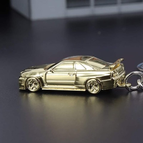新品 SEEKER 1/87 日産 Nissan GTR34 キーホルダー Chrome Gold