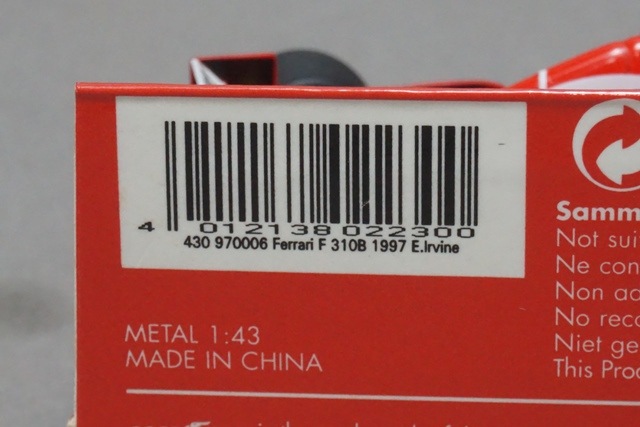 1/43 ミニチャンプス 430970006 フェラーリ F 310B 1997 E.アーバイン