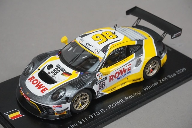 モデルカー「ポルシェ 911 GT3 RS」1/43 1/43 スパーク SB370 ポルシェ 911 GT3R ROWE Racing SPA 24h