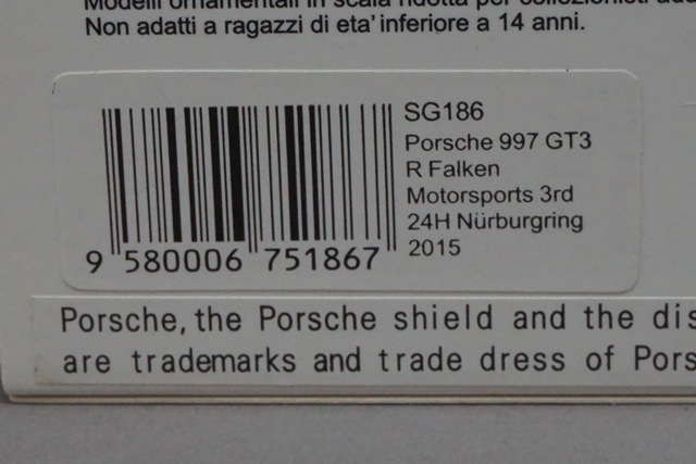 1/43 スパーク SG186 ポルシェ 997 GT3 R Falken 3位