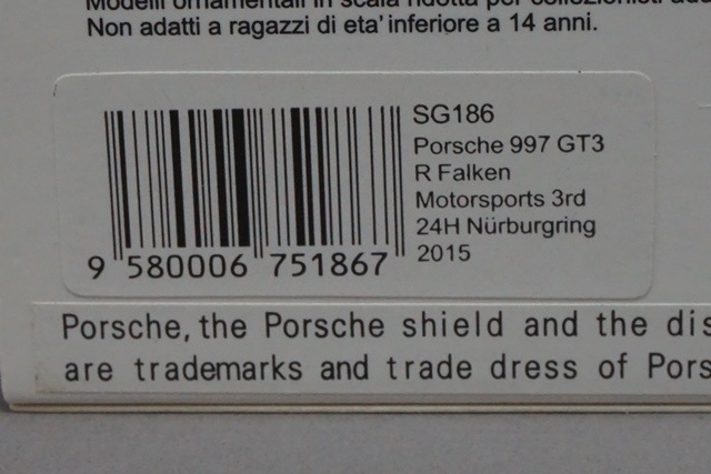 1/43 ѡ SG186 ݥ륷 997 GT3 R Falken 3 ˥֥륯 24h 2015 #44