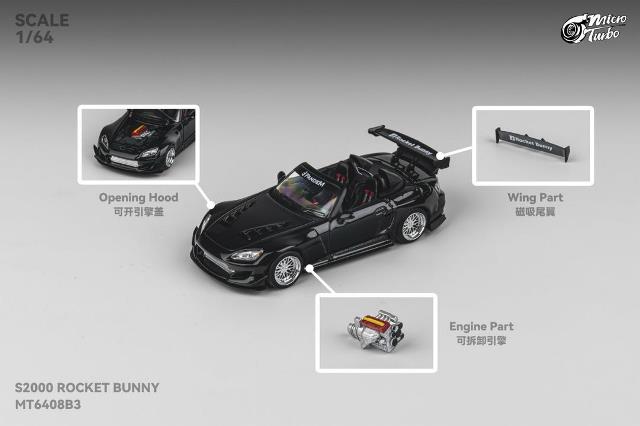 ����  Micro Turbo 1/64  S2000 Rocket Bunny Metallic Black