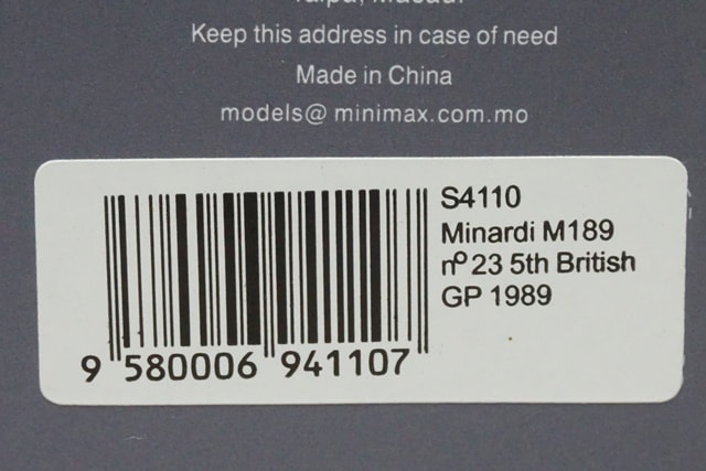 1/43 スパーク S4110 ミナルディ M189 イギリスGP 5th 1989 #23