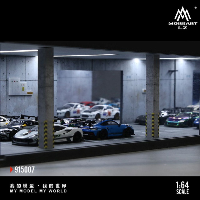 ミニカー専用ジオラマ：1/64＆1/43ショールーム＆ガレージⅠ（ワイドタイプ） 予約 MO915007 MoreArt 1/64 UNDERGROUND PARKING GARAGE SCENE 07