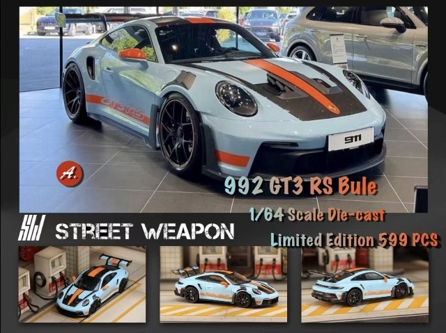 新品 SW Street Weapon 1/64 992 GT3 RS A/ Gulf Blue Carbon Top