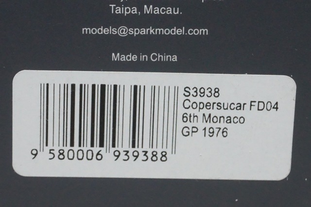 1/43 スパーク S3938 コパスカー FD04 モナコGP 6th 1976 #30