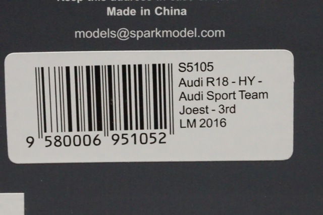 1/43 スパーク S5105 アウディ R18 #8 LMP1 HY 3rd Le Mans 2016 Audi