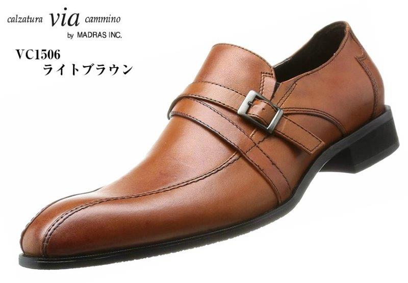 [ヴィア カミーノ] ロングノーズ ドレス トラッド モンクストラップビジネスシューズ via cammino VC1506 madras 本革  メンズ 就活 結婚式 お葬式にも最適です。|メンズ