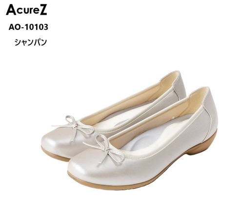 AcureZ (アキュアーズ)AO-10103 カジュアルローヒールパンプス レディス リボンバレエ母趾にやさしい美パンプス 約3cmヒールのラウンドトゥのバレエパンプス 母趾にやさしい 中敷に消臭繊