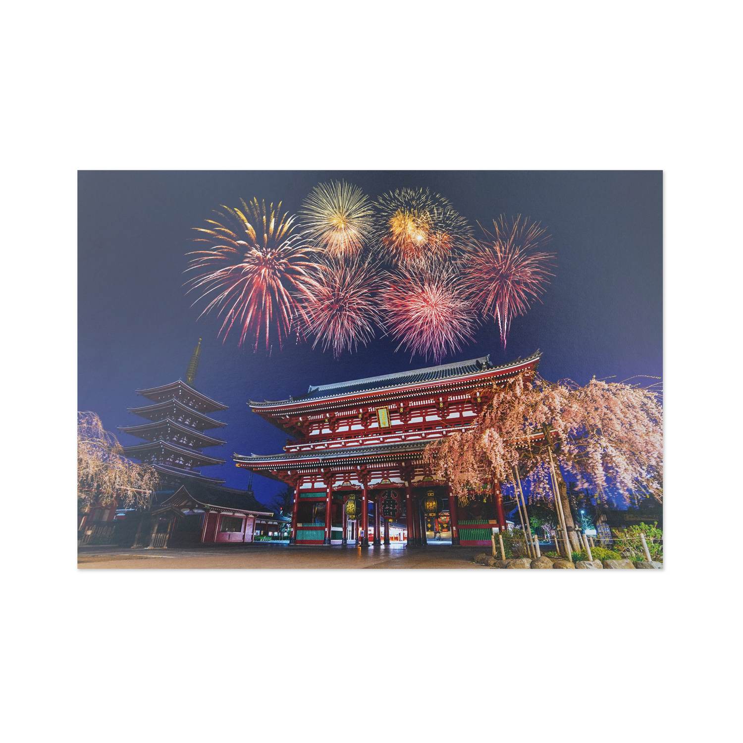 サマーポストカード　花火とお寺｜pcr-170