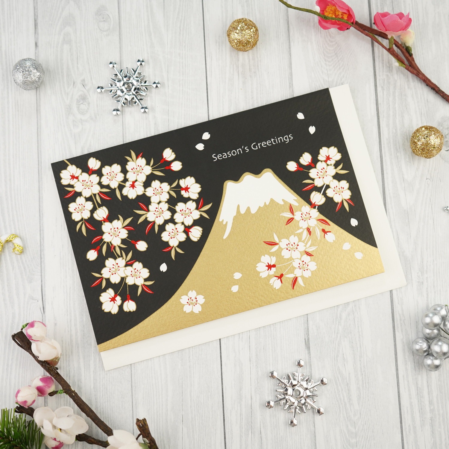 シルククリスマスカード 富士山と桜｜jxcd-090 | 手紙・カード