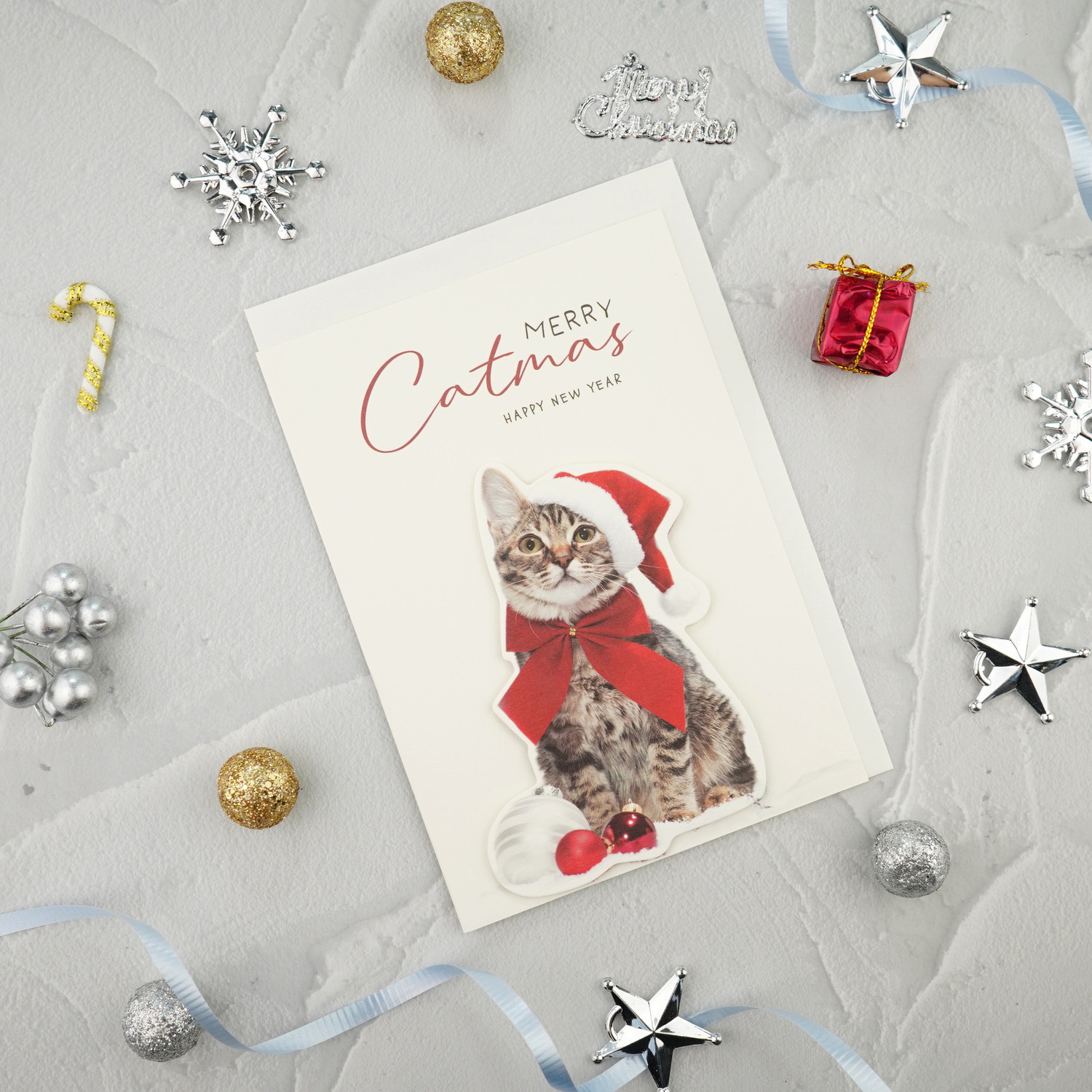 立体クリスマスカード リボン猫｜xcd-303 | 手紙・カード,クリスマス