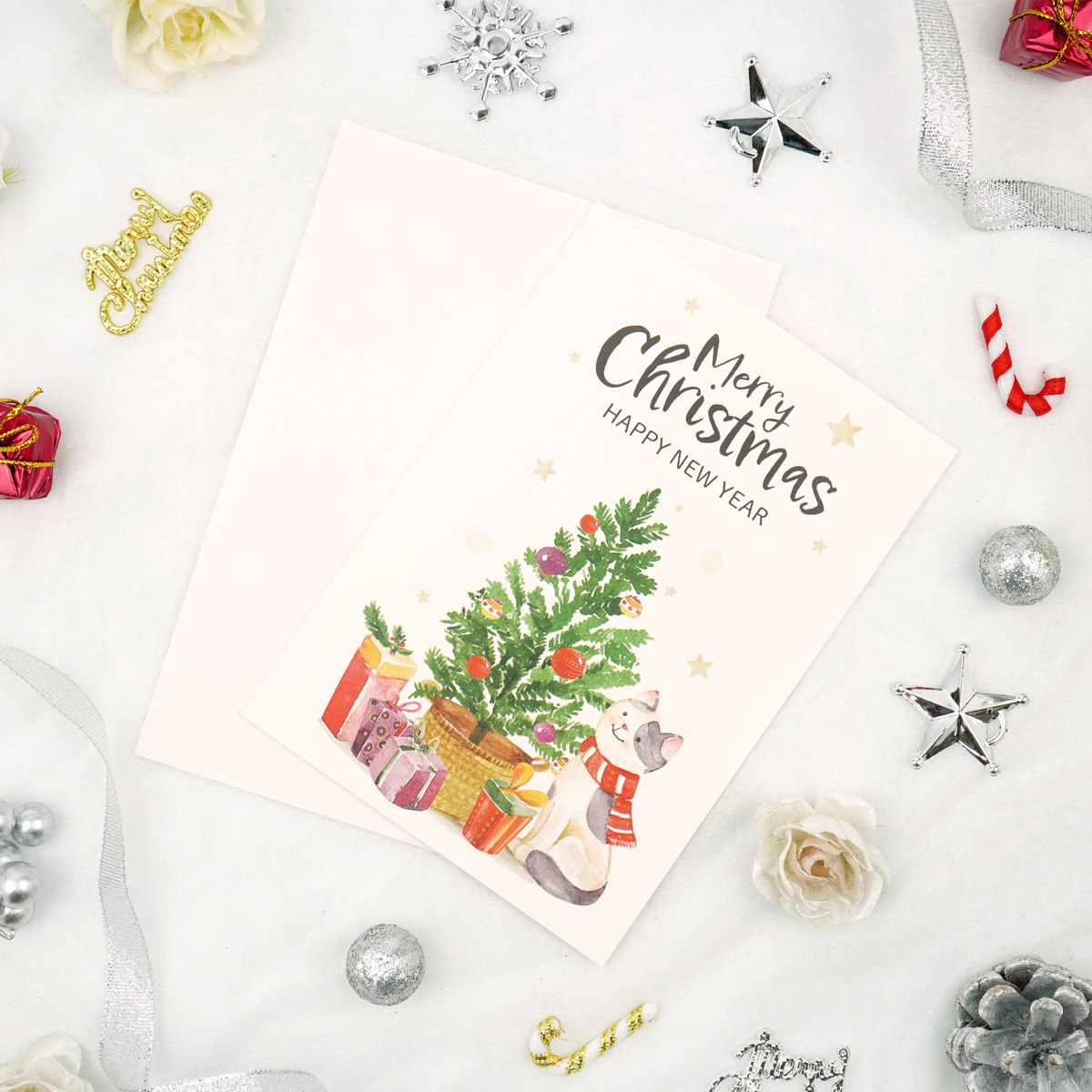 クリスマスカード ネコとマフラー｜xcd-299 | 手紙・カード,クリスマス