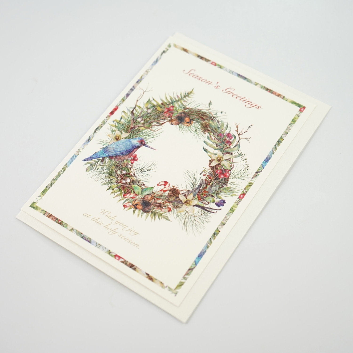 クリスマスカード クラシック クリスマス青い鳥とリース｜xcd-248