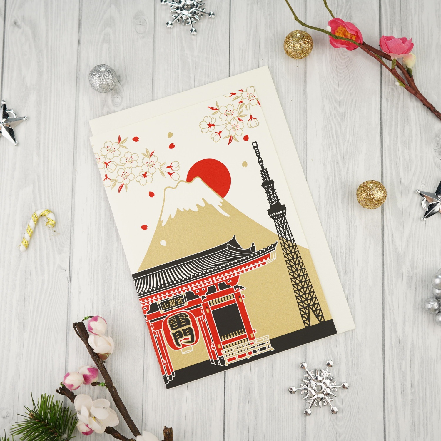 シルククリスマスカード 富士山と雷門｜jxcd-108 | 手紙・カード