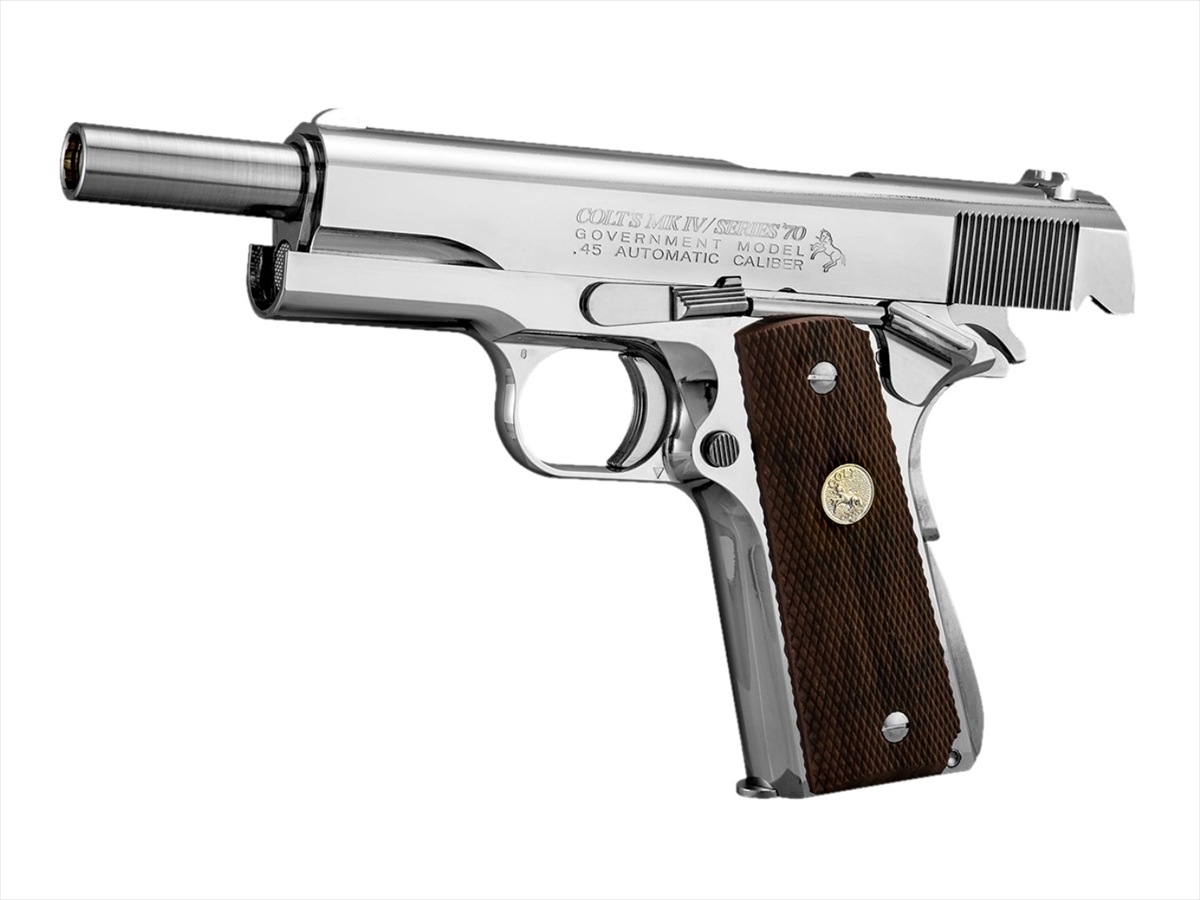 コルトガバメント　ニッケルフィニッシュ .45オートマチック 製品情報》【製品紹介】ニッケルフィニッシュには『45AUTOハニー
