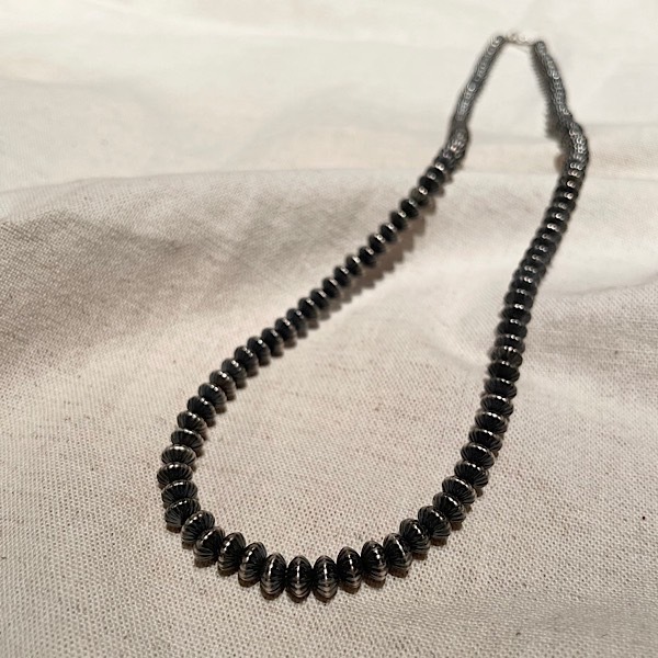 ラスト1】ナバホパール ネックレス 丸玉 x そろばん玉 3mm 40cm