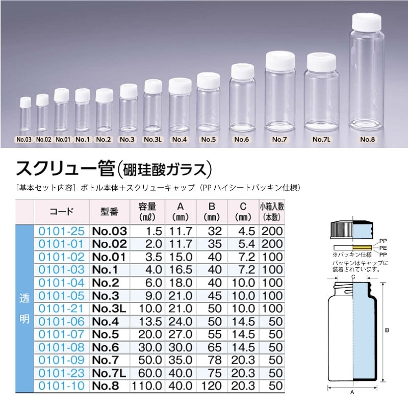 0101-25 スクリュー管No.03透明セット 1.5mL用 (200個入)