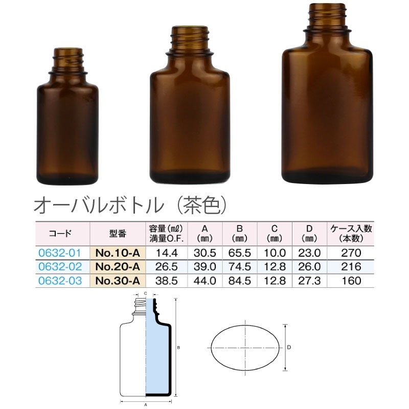 0632-01 オーバルボトルNo.10-A茶色 10mL用 (270個入)